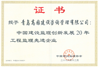 2008創新發展20年先進榮譽證書